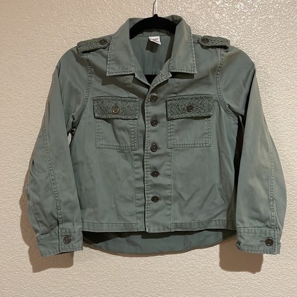 Girls military style green denim jacket with lace detail size 10/medium - Picture 2 of 7